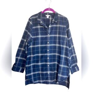 GARNET HILL Women's Essential Organic 100% Cotton Navy and White Flannel Sz M